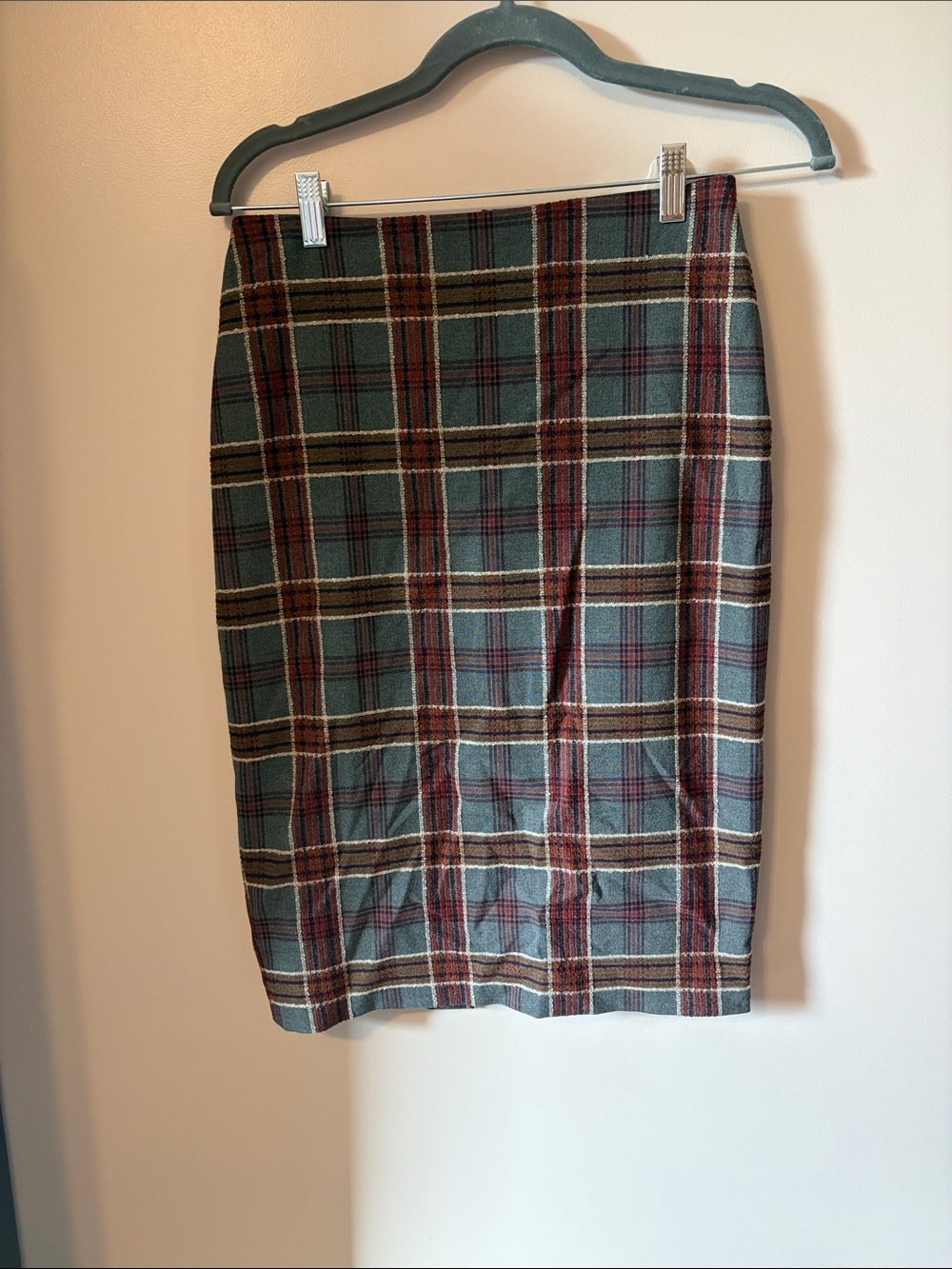 Plaid Pencil Skirt - Gray and Burgundy